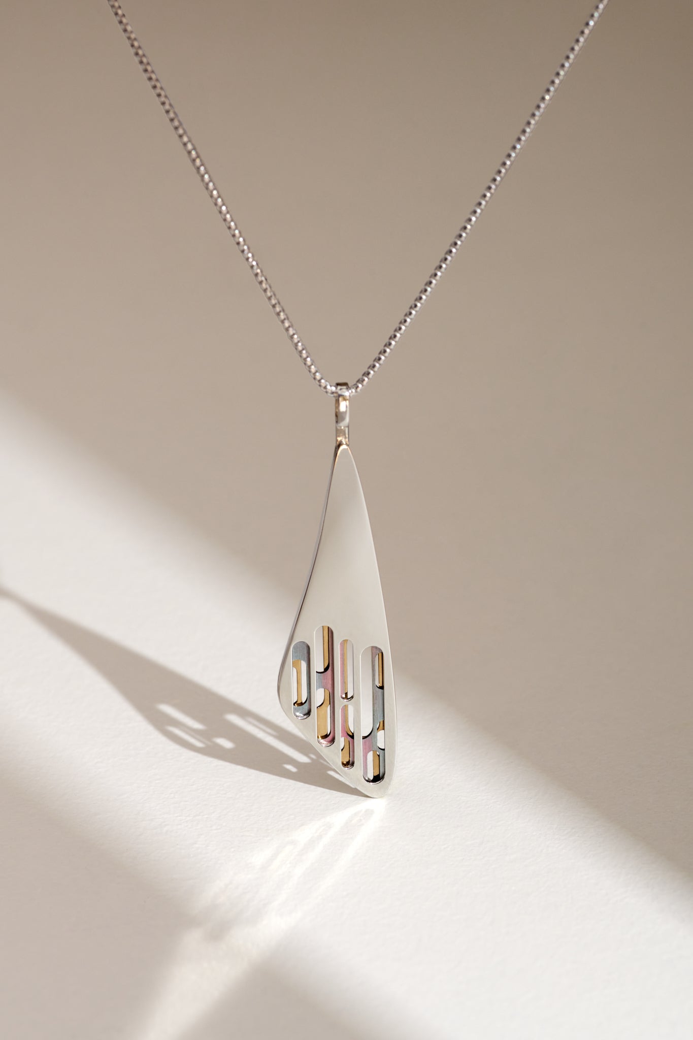 The Wing | Contemporary Art Jewelry | Pendant Necklace | Silver, Gold & Niobium (Rose/Blue)