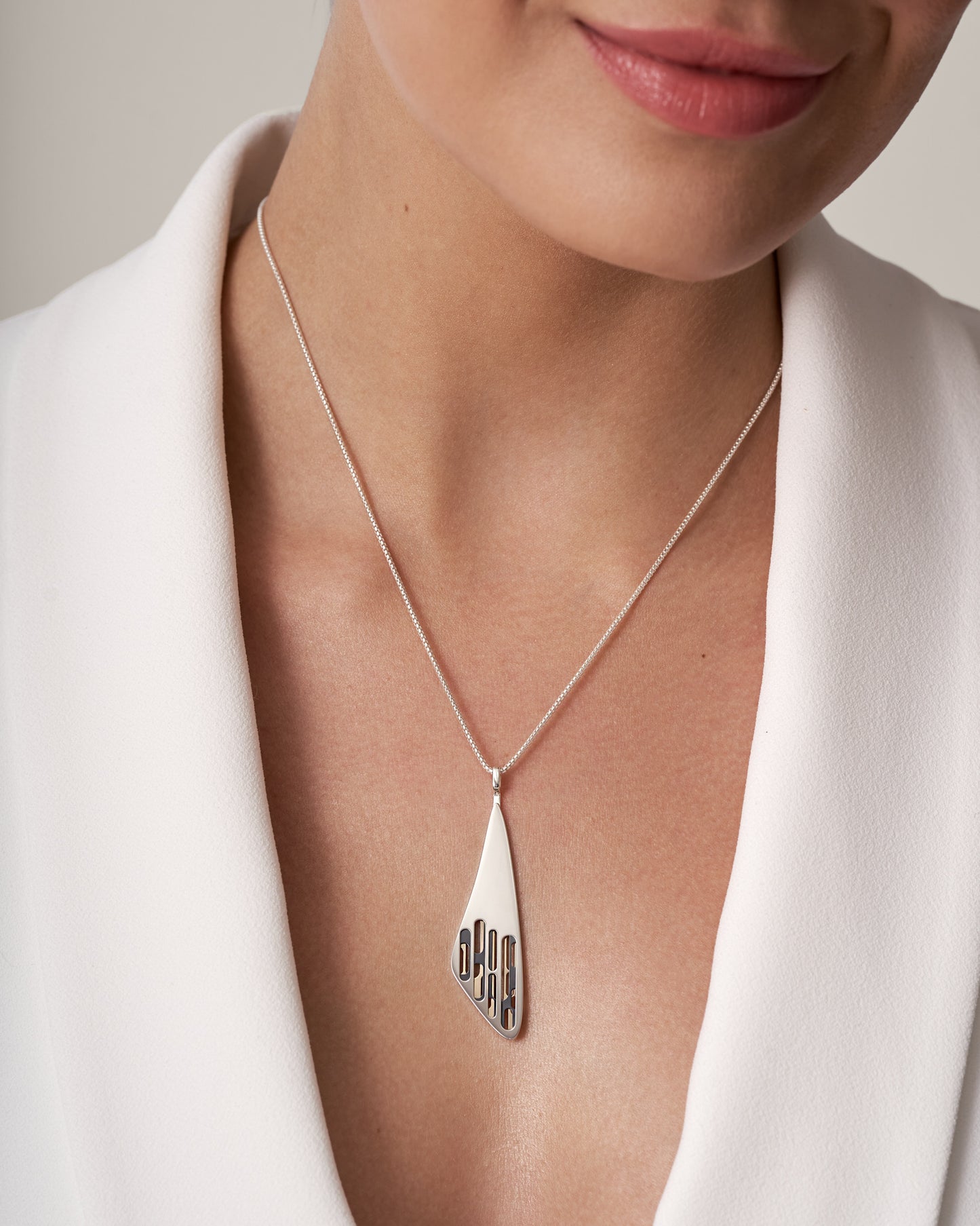 The Wing | Contemporary Art Jewelry | Pendant Necklace | Silver, Gold & Niobium (Black)