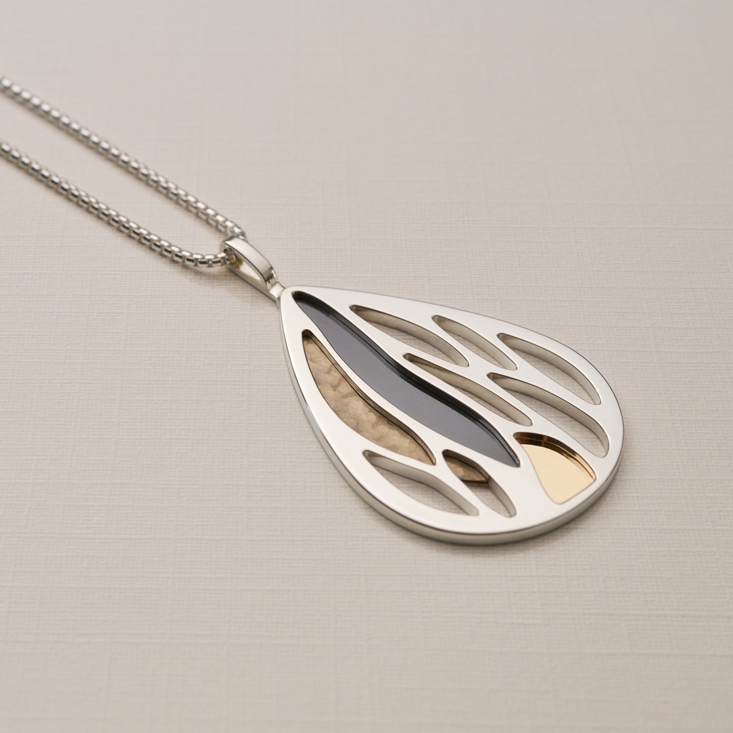 The River | Contemporary Art Jewelry | Pendant Necklace | Silver, Yellow Gold & Niobium