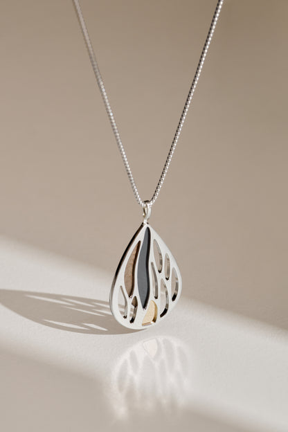 The River | Contemporary Art Jewelry | Pendant Necklace | Silver, Yellow Gold & Niobium